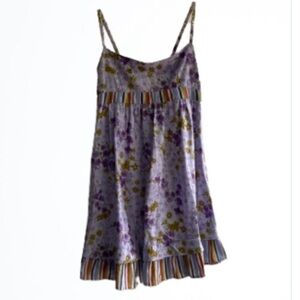 Fire Los Angeles Purple Floral Dress Striped Hem Girls Medium